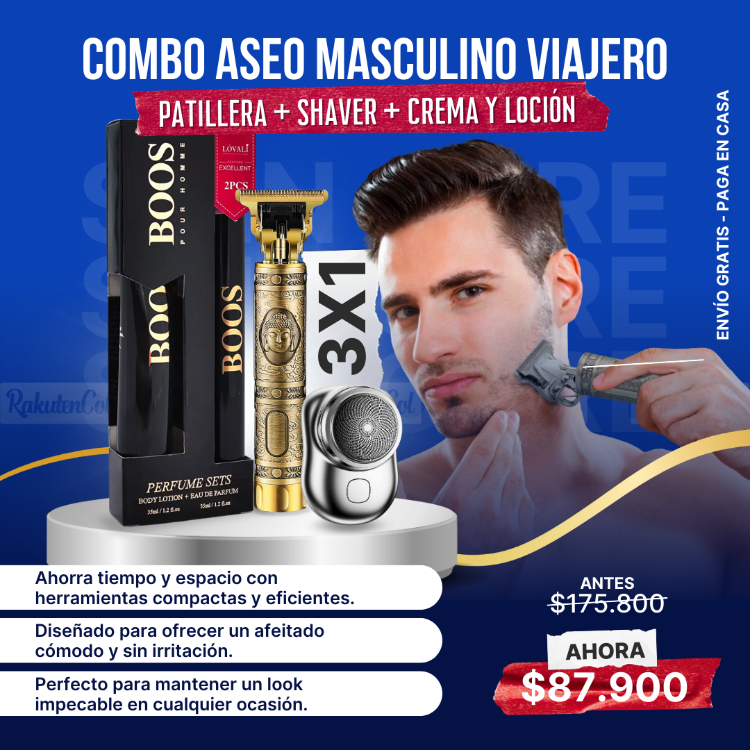 Combo Masculino CREMA -LOCION +MINI SHEIVER+ PATILLERA BUDA