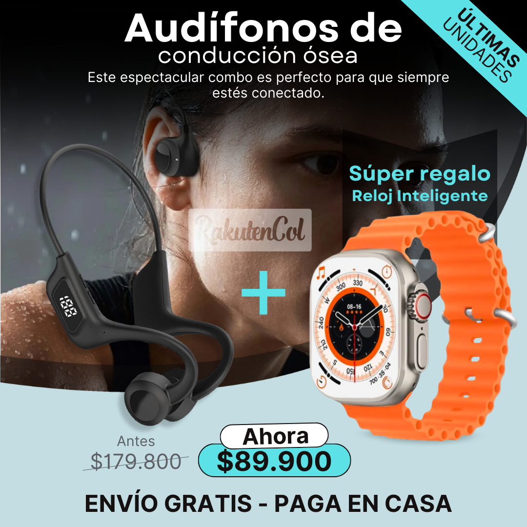 TA016 - TR027 - Audífonos Conducción Ósea U9 + Reloj inteligente T800 Ultra