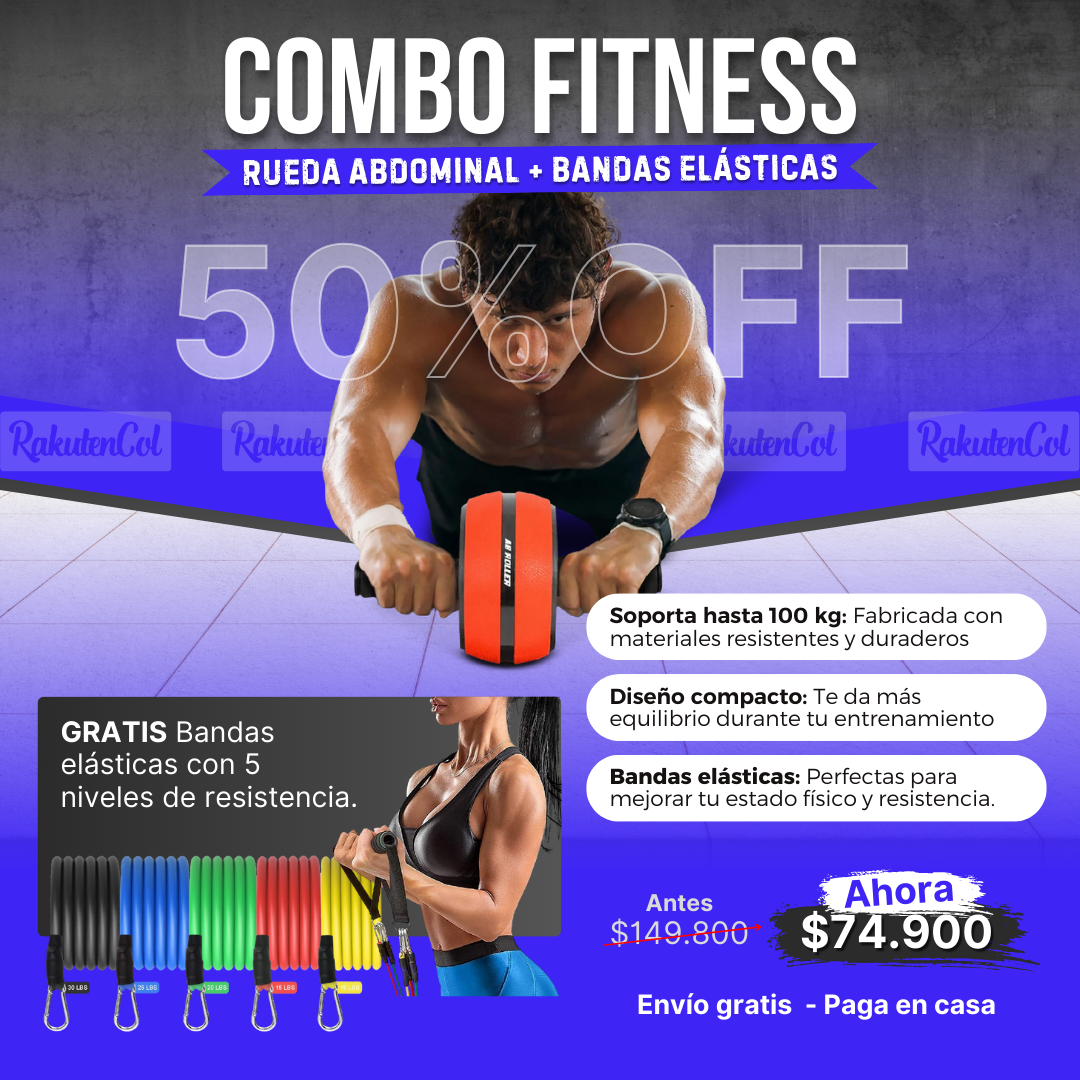 Rodillo Abdominal + Bandas Elasticas X5