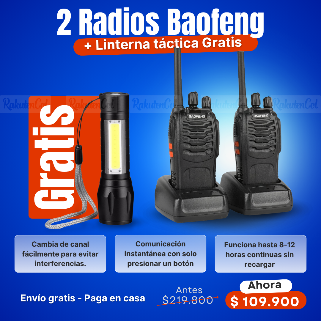 2 Radios + Linterna Táctica Gratis