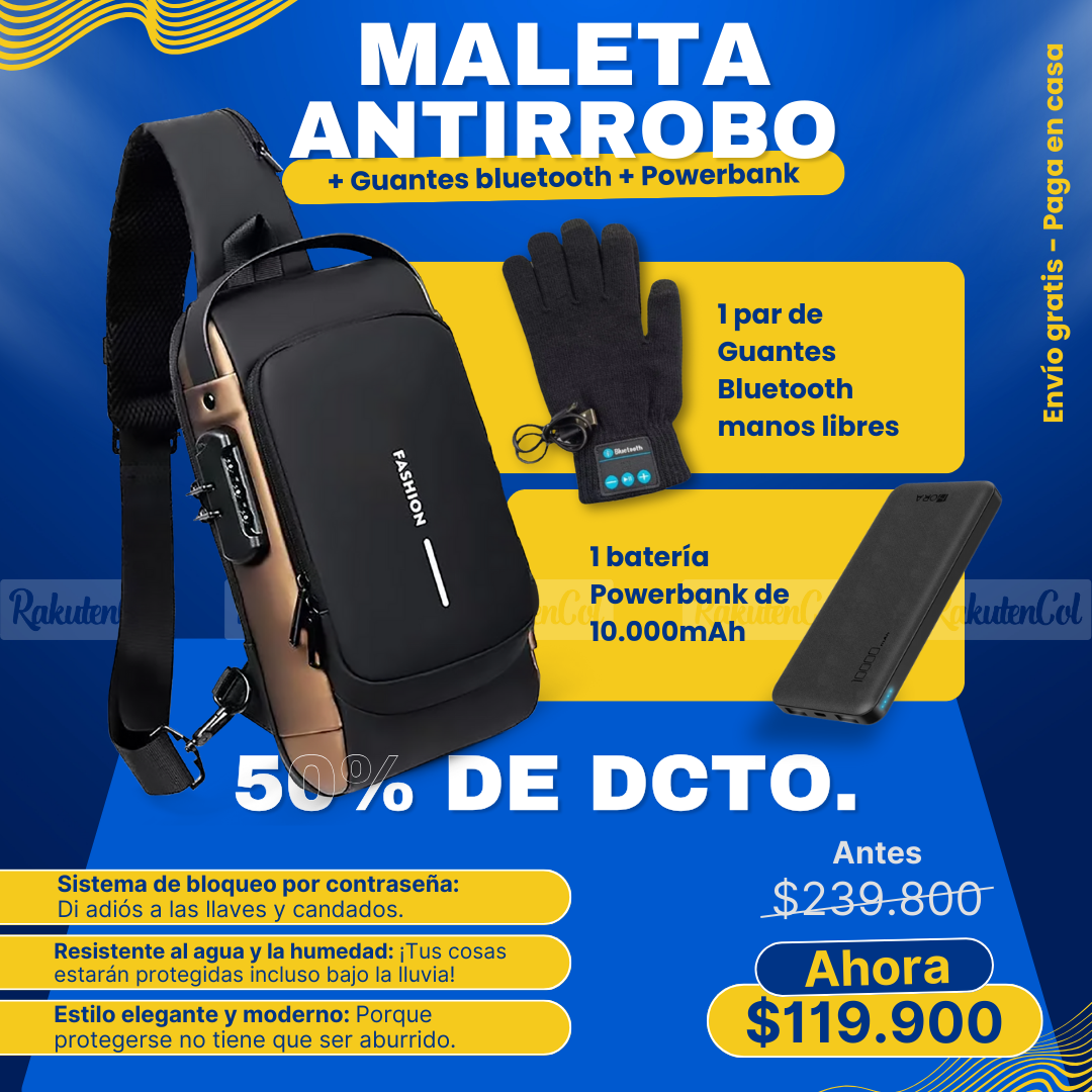 Canguro Antirrobo + Guante Bluetooth + Power Bank 10.000maH