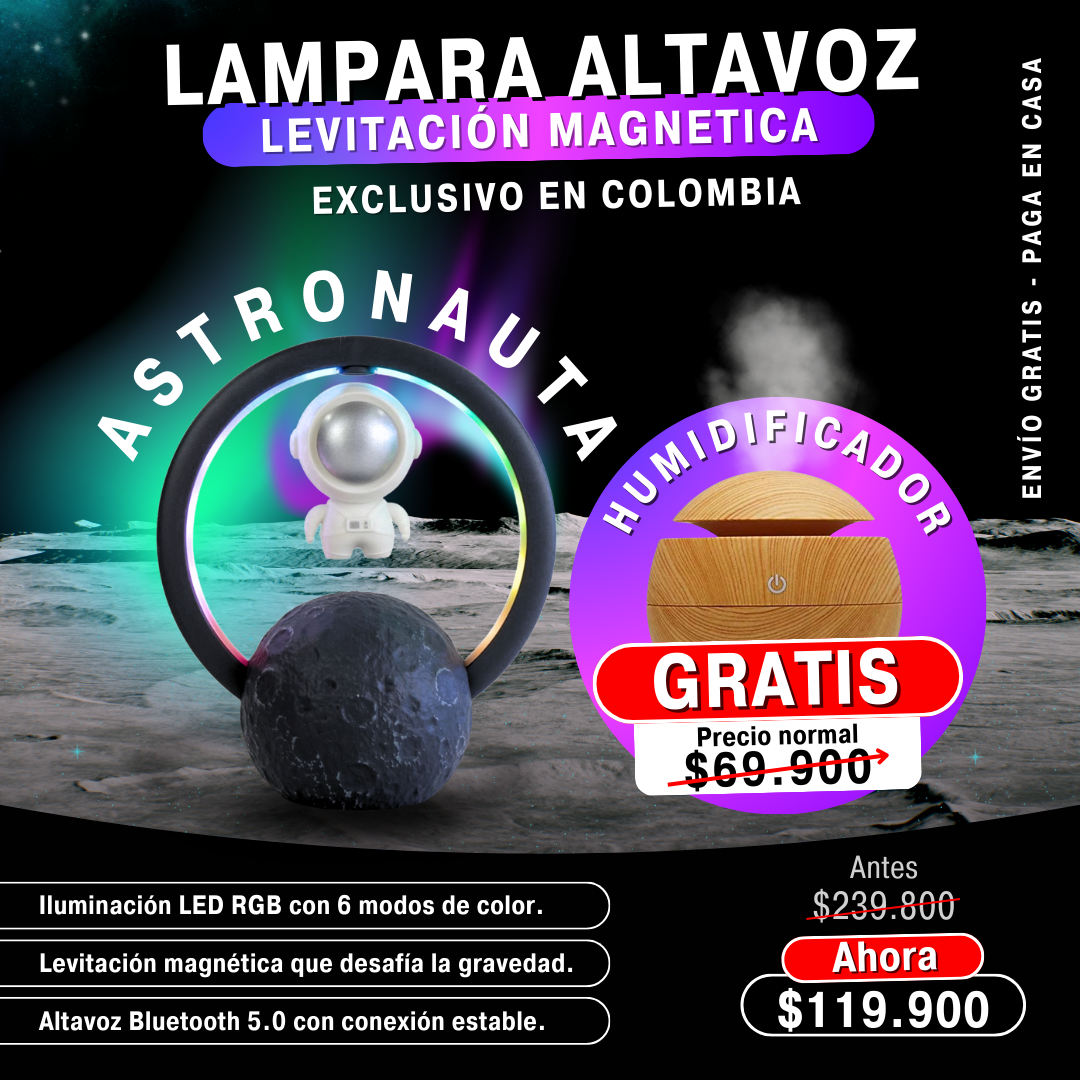 Lampara Altavoz austronauta + Humidifacor esfera