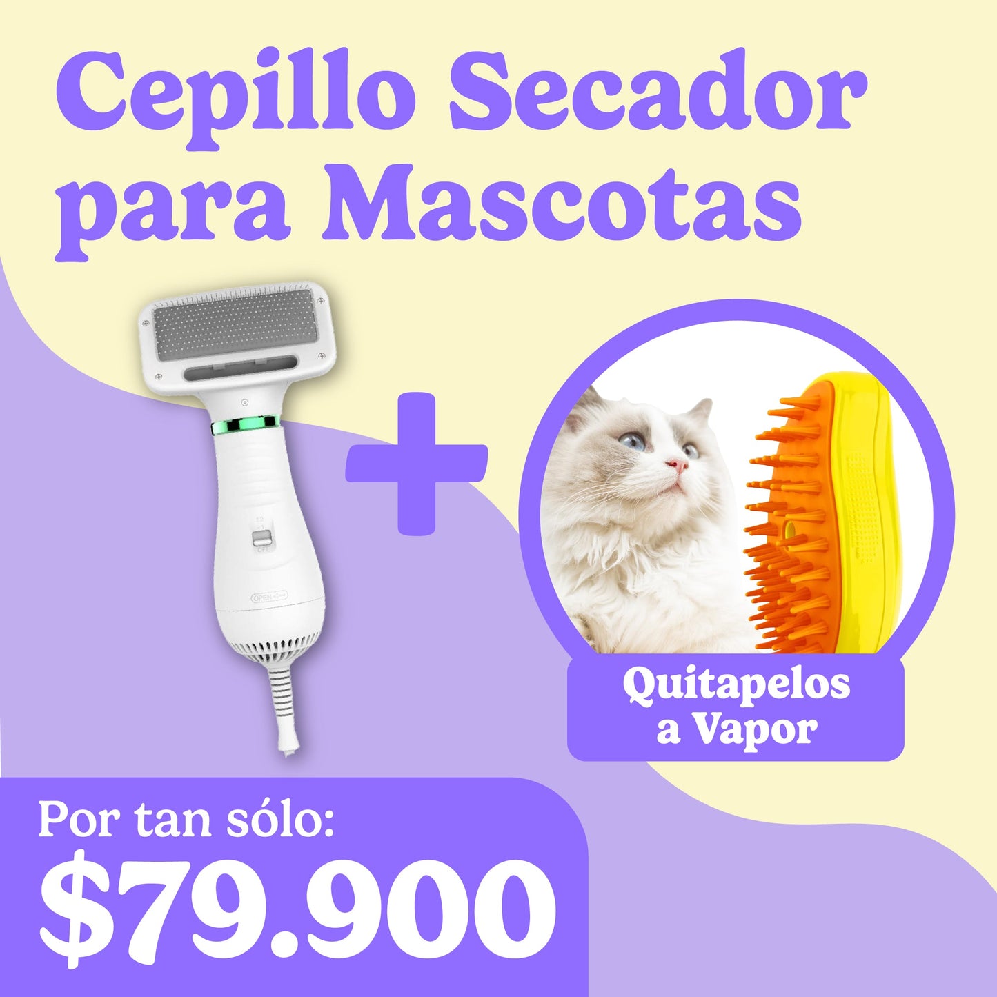 Cepillo Mascotas + Quitapelos a Vapor