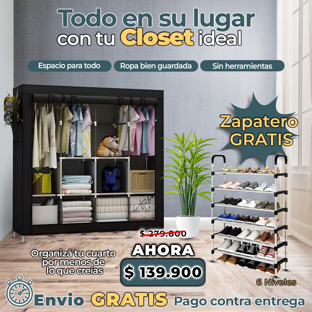 Closet 9 compartimientos 88130+ Zapatero 6 niveles