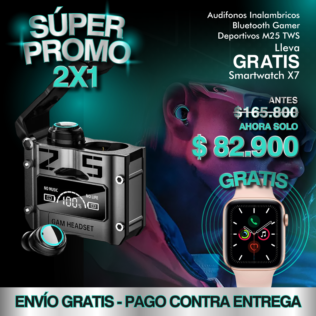 Combo: Audifonos M25+Smartwatch Ref. X7