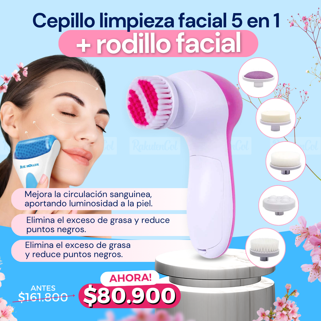 Cepillo Facial 5 en 1  + Rodillo ice roller