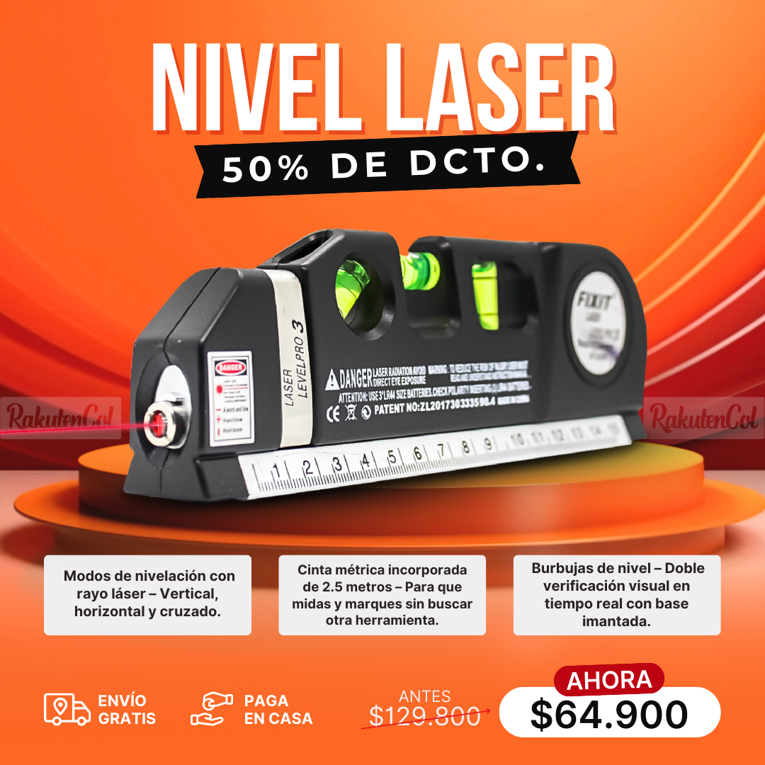 Nivel Láser Profesional 3 Modos Burbujas Regla Y Flexómetro