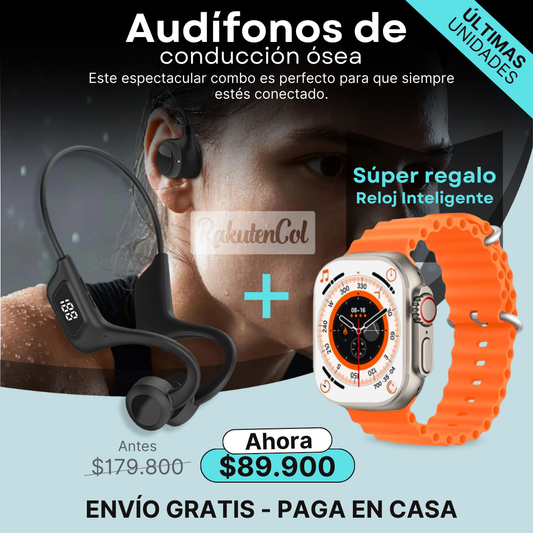 TA016 - TR027 - Audífonos Conducción Ósea U9 + Reloj inteligente T800 Ultra