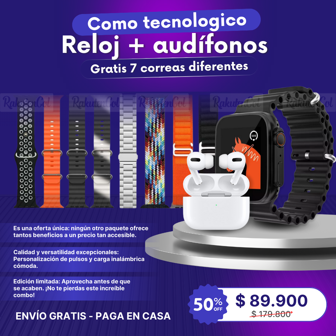 Reloj T500 Ultra  y Audífinos I12