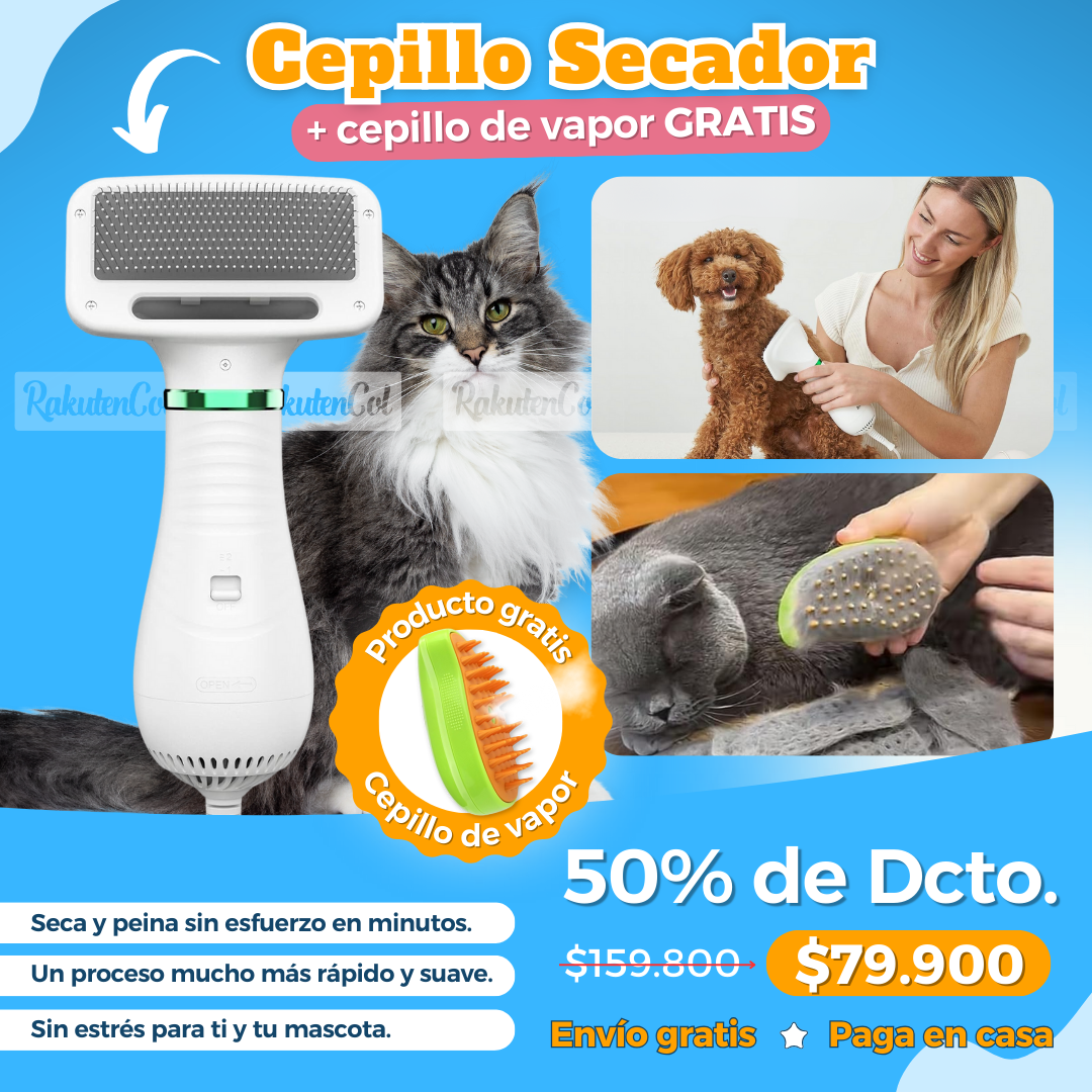 Cepillo Secador Mascotas Caja Amarrilla + Cepillo Vapor Mascotas Caja Naranja