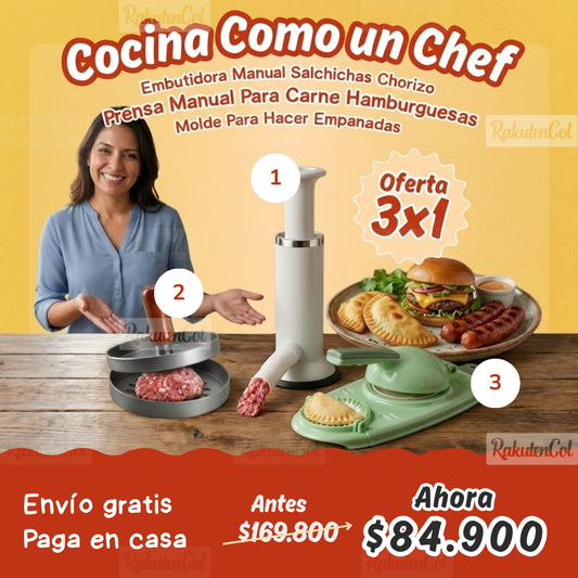 MOLDE HAMBUERSA + MOLDE DE EMPANADA +  EMBUTIDOR SALCHICHA