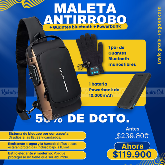 Canguro Antirrobo + Guante Bluetooth + Power Bank 10.000maH