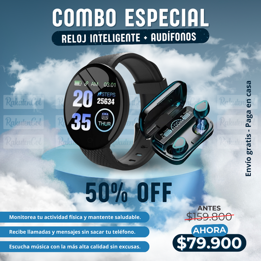 TR044 - TA084  Combo smartwatch D-18 y Audifonos M-30
