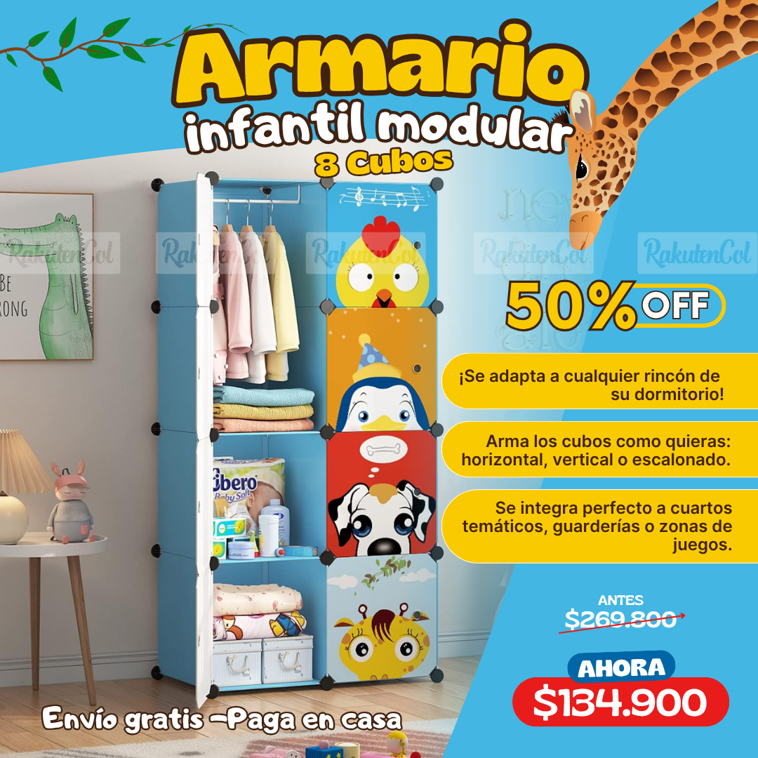 Armario infantil  8 puertas ROSA