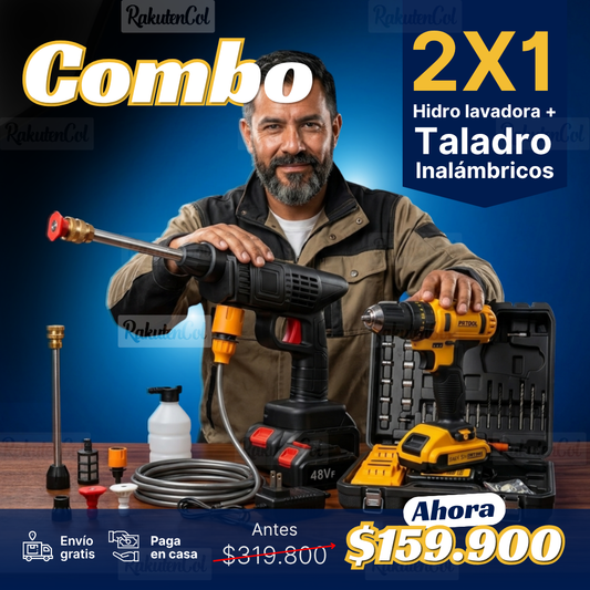 TALADRO INALÁMBRICO + HIDROLAVADORA INALÁMBRICA