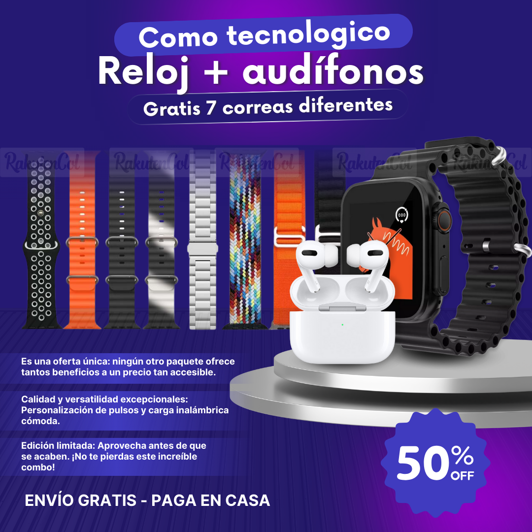 Reloj T500 Ultra  y Audífinos I12