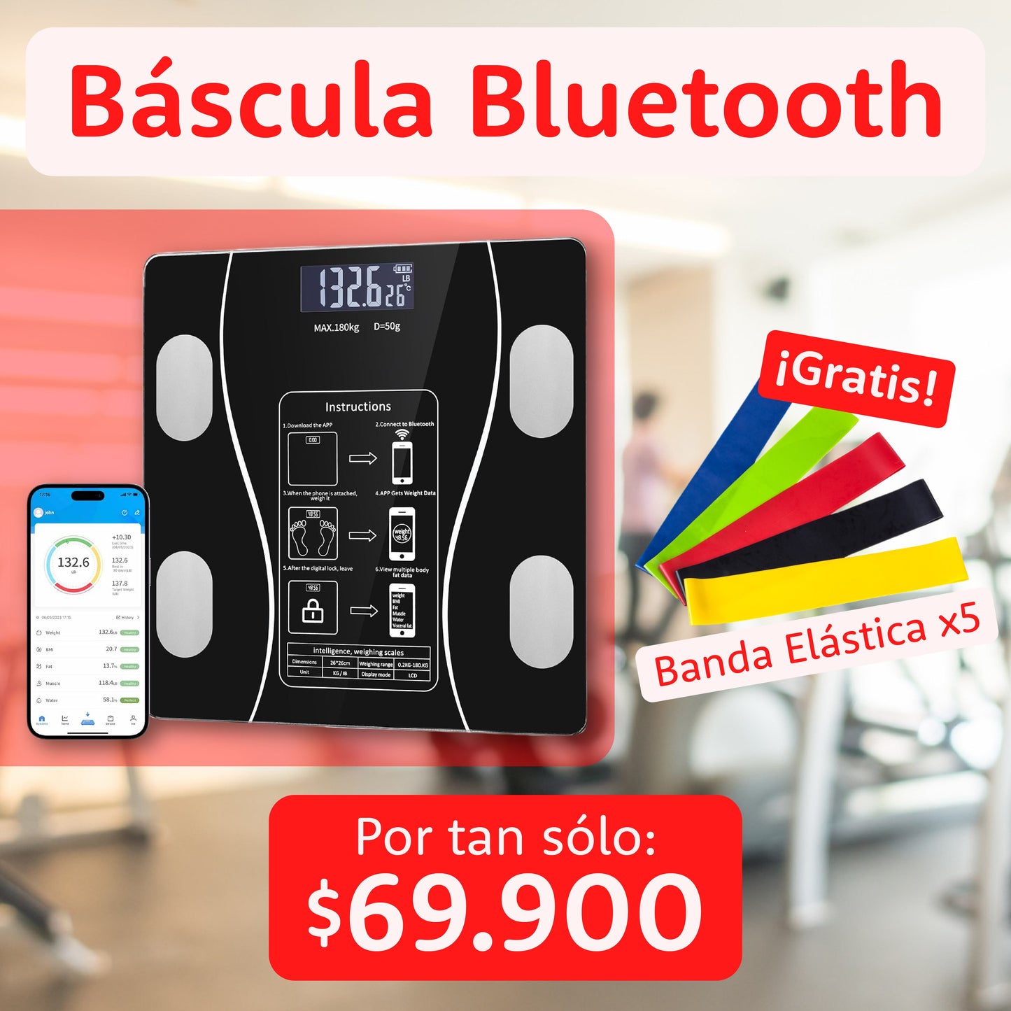 Báscula Bluetooth + Banda Elástica x5