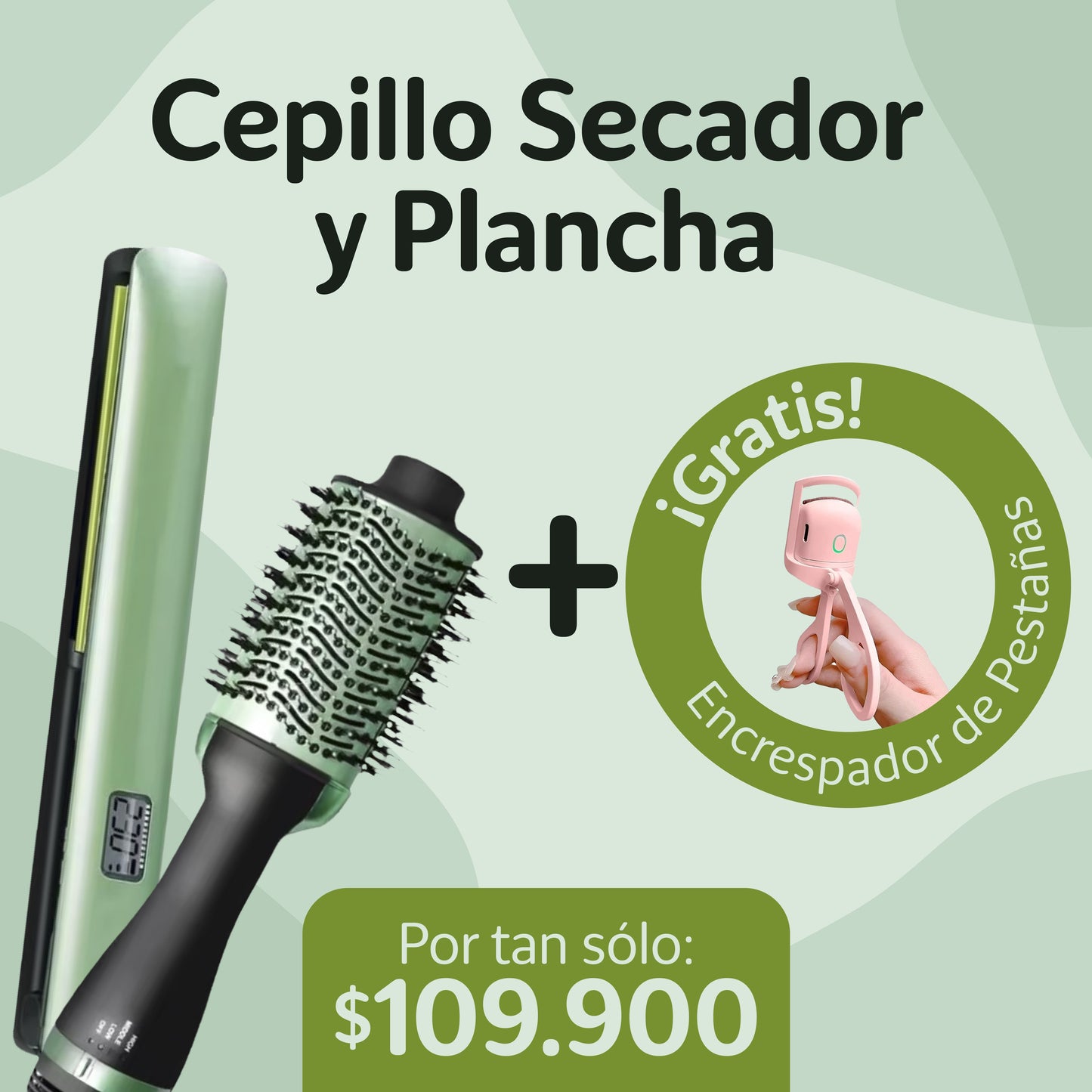 Cepillo Secador y Plancha Aguacate + Encrespador