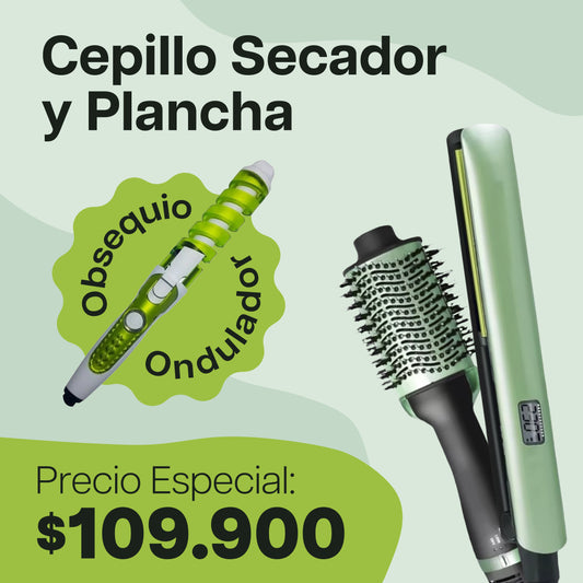 Cepillo Secador y Plancha Aguacate + Ondulador