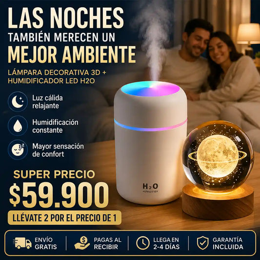Lámpara Esfera Giratoria Cristal + Humidificador
