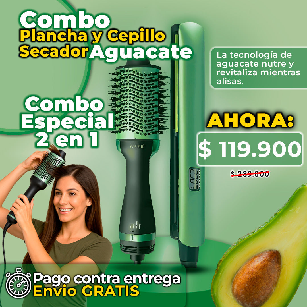 BT194  -  Combo Plancha y Cepillo Secador Aguacate