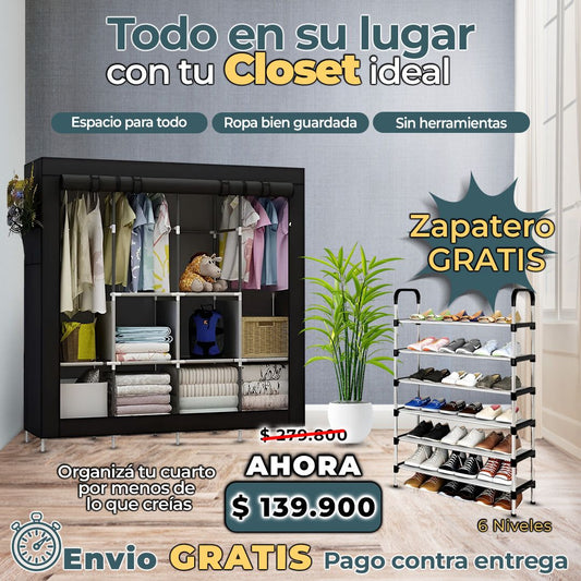 Closet 9 compartimientos  88130+ Zapatero 6 niveles